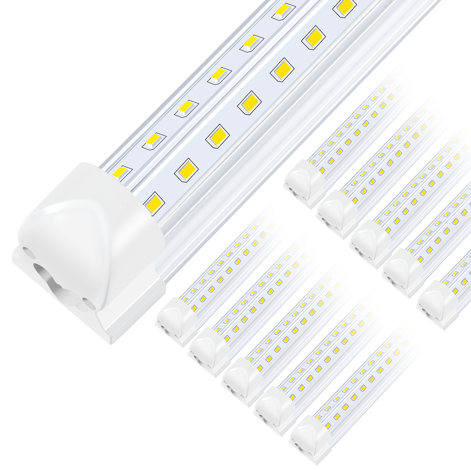 8ft LED Shop Light, 90W 8500 Lumens, 6500K Cool White, Linkable LED Tube Lights for Garage, Warehouse(10Pack)